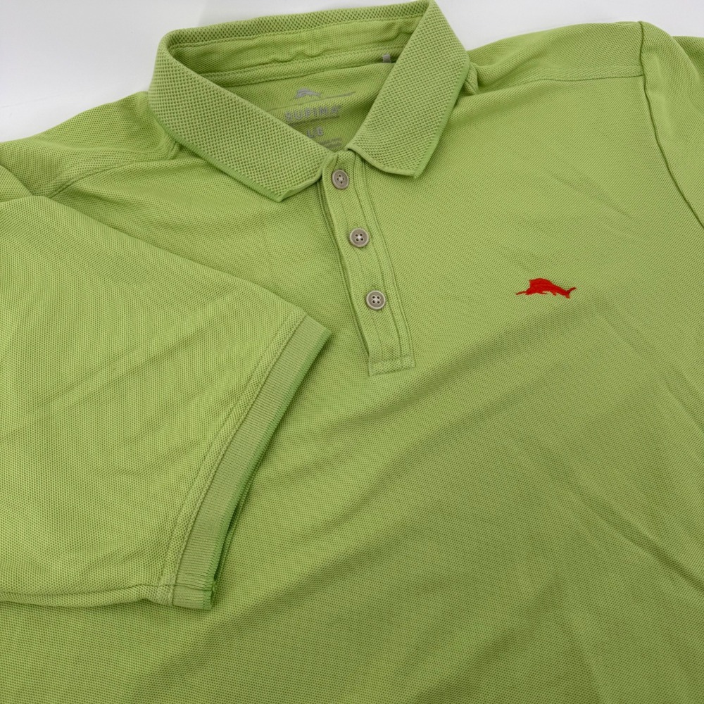 Tommy Bahama Supima Cotton Polo Shirt Mens Large Lime Green Marlin Logo Pique‎
